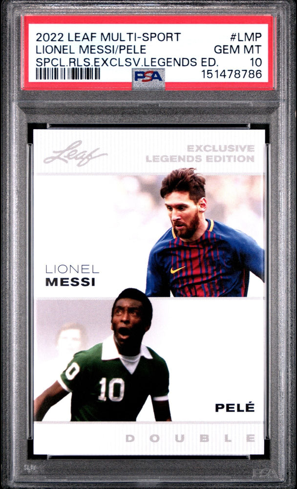 Graded 2022 Leaf Multi-Sport Special Release Lionel Messi Pele #LMP Exclusive Legends Edition Soccer Card PSA 10 Gem Mint (ONLINE ORDER ONLY)