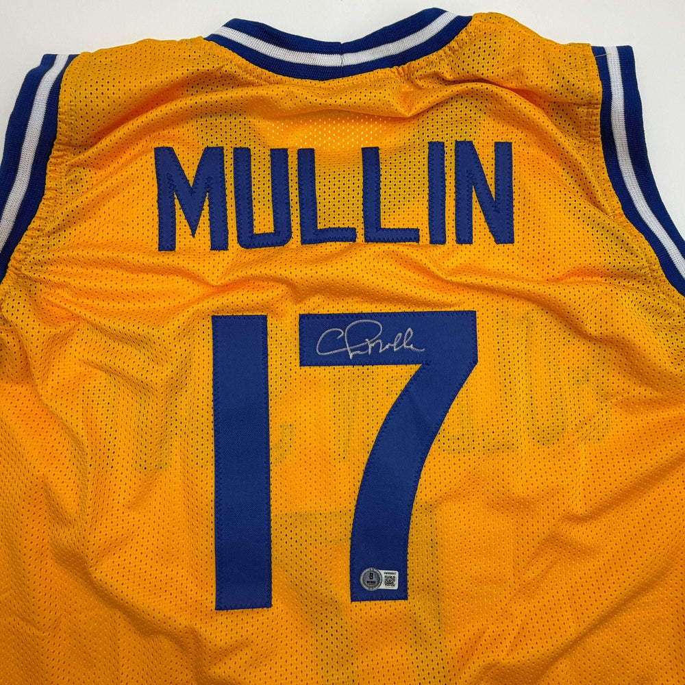 Autographed/Signed Chris Mullin Golden State Yellow Basketball Jersey Beckett BAS COA (ONLINE ORDER ONLY)