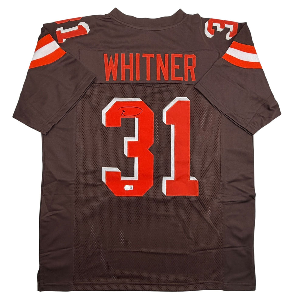 Autographed/Signed Donte Whitner Cleveland Brown Football Jersey Beckett BAS COA (ONLINE ORDER ONLY)