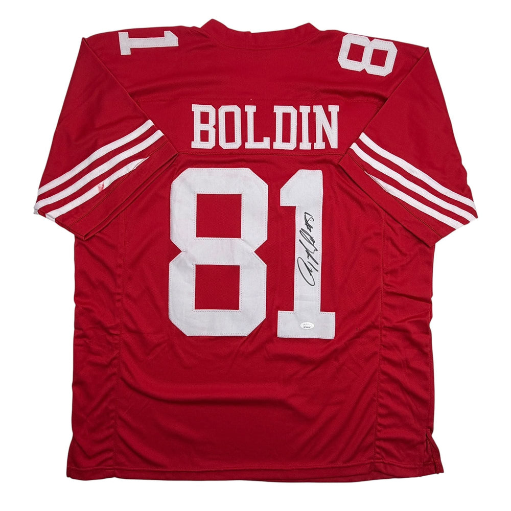 Autographed/Signed Anquan Boldin San Francisco Red Football Jersey JSA COA (ONLINE ORDER ONLY)