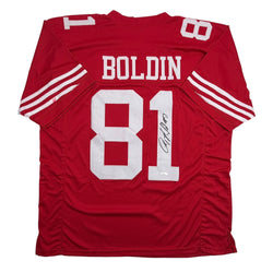 Autographed/Signed Anquan Boldin San Francisco Red Football Jersey JSA COA (ONLINE ORDER ONLY)
