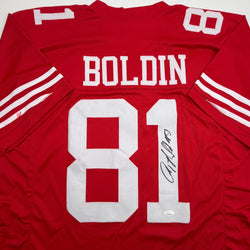 Autographed/Signed Anquan Boldin San Francisco Red Football Jersey JSA COA (ONLINE ORDER ONLY)