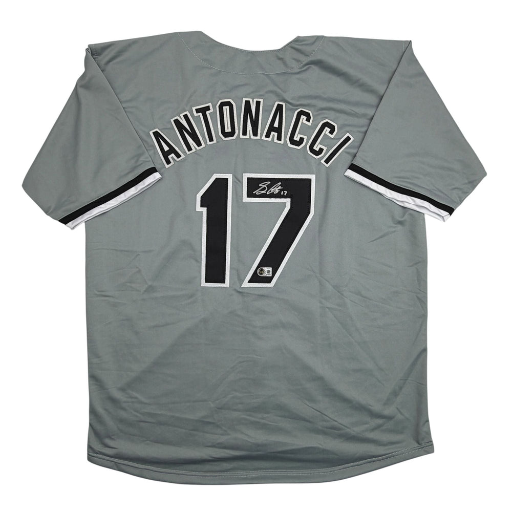 Autographed/Signed Sam Antonacci Chicago Grey Baseball Jersey Beckett BAS COA (ONLINE ORDER ONLY)