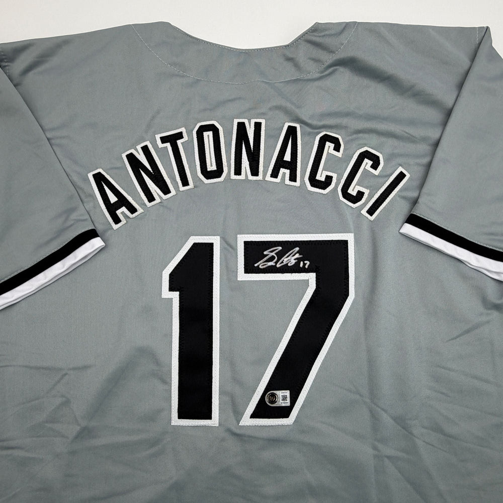 Autographed/Signed Sam Antonacci Chicago Grey Baseball Jersey Beckett BAS COA (ONLINE ORDER ONLY)
