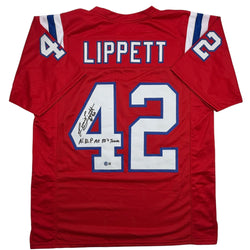 Autographed/Signed Ronnie Lippett New England Red Football Jersey Beckett BAS COA (ONLINE ORDER ONLY)