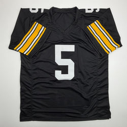 Autographed/Signed Terry Hanratty Pittsburgh Black Football Jersey Beckett BAS COA (ONLINE ORDER ONLY)
