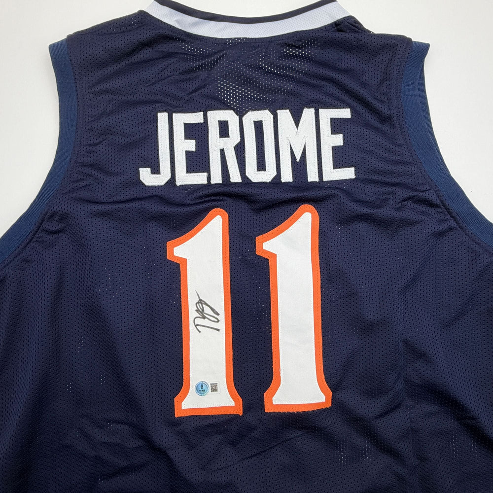 Autographed/Signed Ty Jerome Virginia Blue College Basketball Jersey Beckett BAS COA (ONLINE ORDER ONLY)