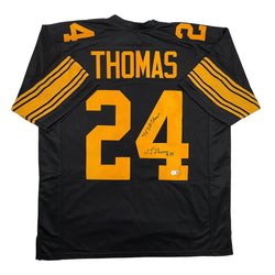 Autographed/Signed JT Thomas Pittsburgh Black Color Rush Football Jersey Beckett BAS COA (ONLINE ORDER ONLY)