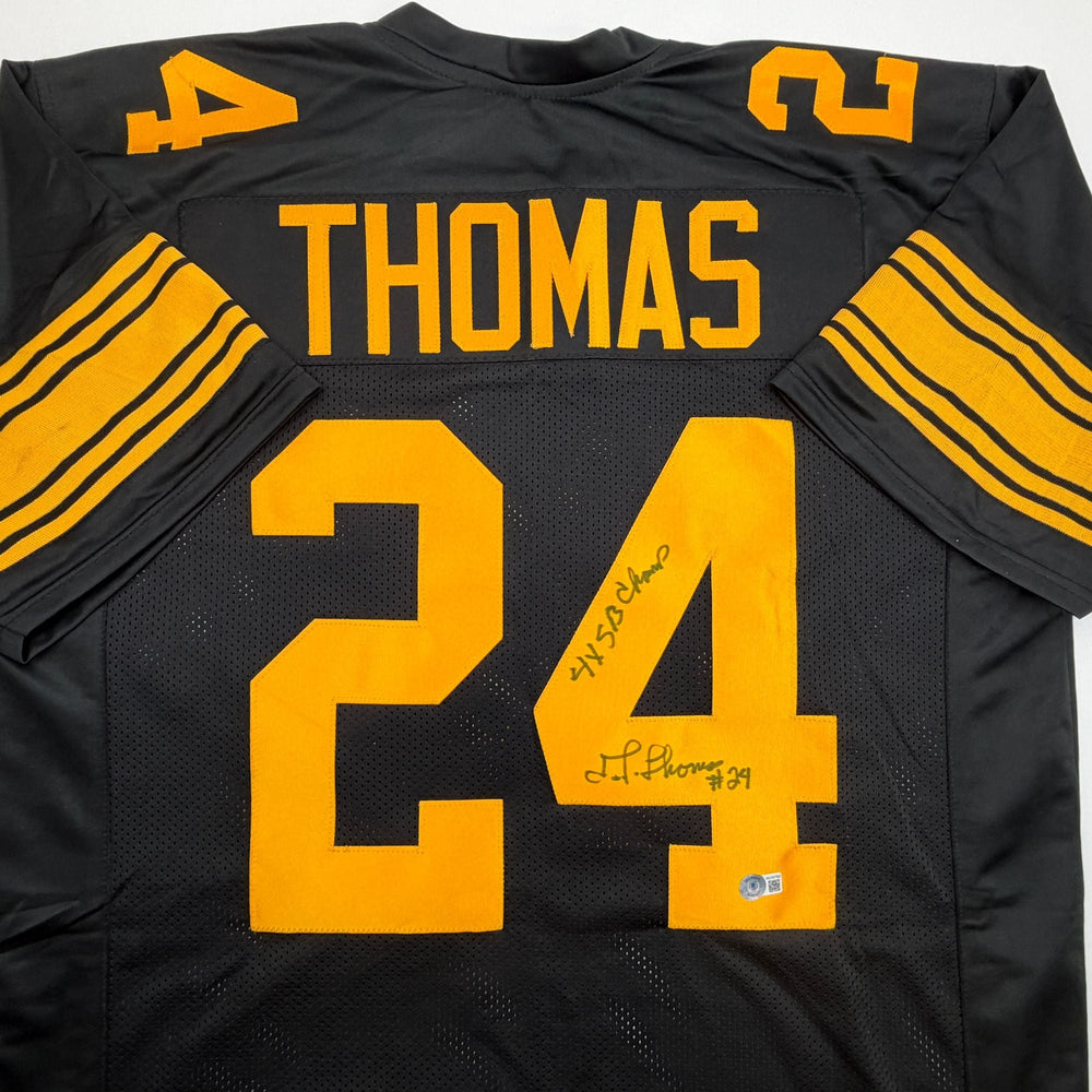 Autographed/Signed JT Thomas Pittsburgh Black Color Rush Football Jersey Beckett BAS COA (ONLINE ORDER ONLY)