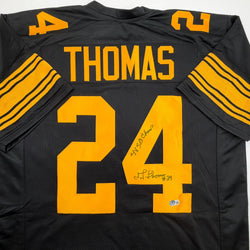 Autographed/Signed JT Thomas Pittsburgh Black Color Rush Football Jersey Beckett BAS COA (ONLINE ORDER ONLY)