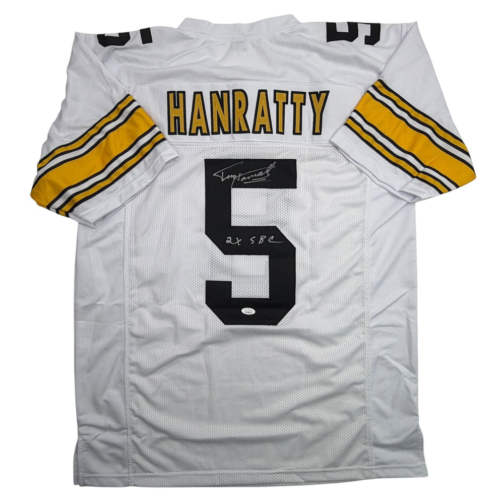 Autographed/Signed Terry Hanratty Pittsburgh White Football Jersey JSA COA (ONLINE ORDER ONLY)