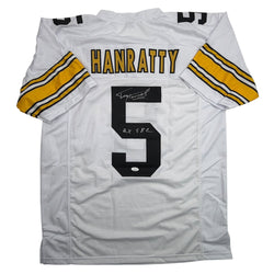 Autographed/Signed Terry Hanratty Pittsburgh White Football Jersey JSA COA (ONLINE ORDER ONLY)