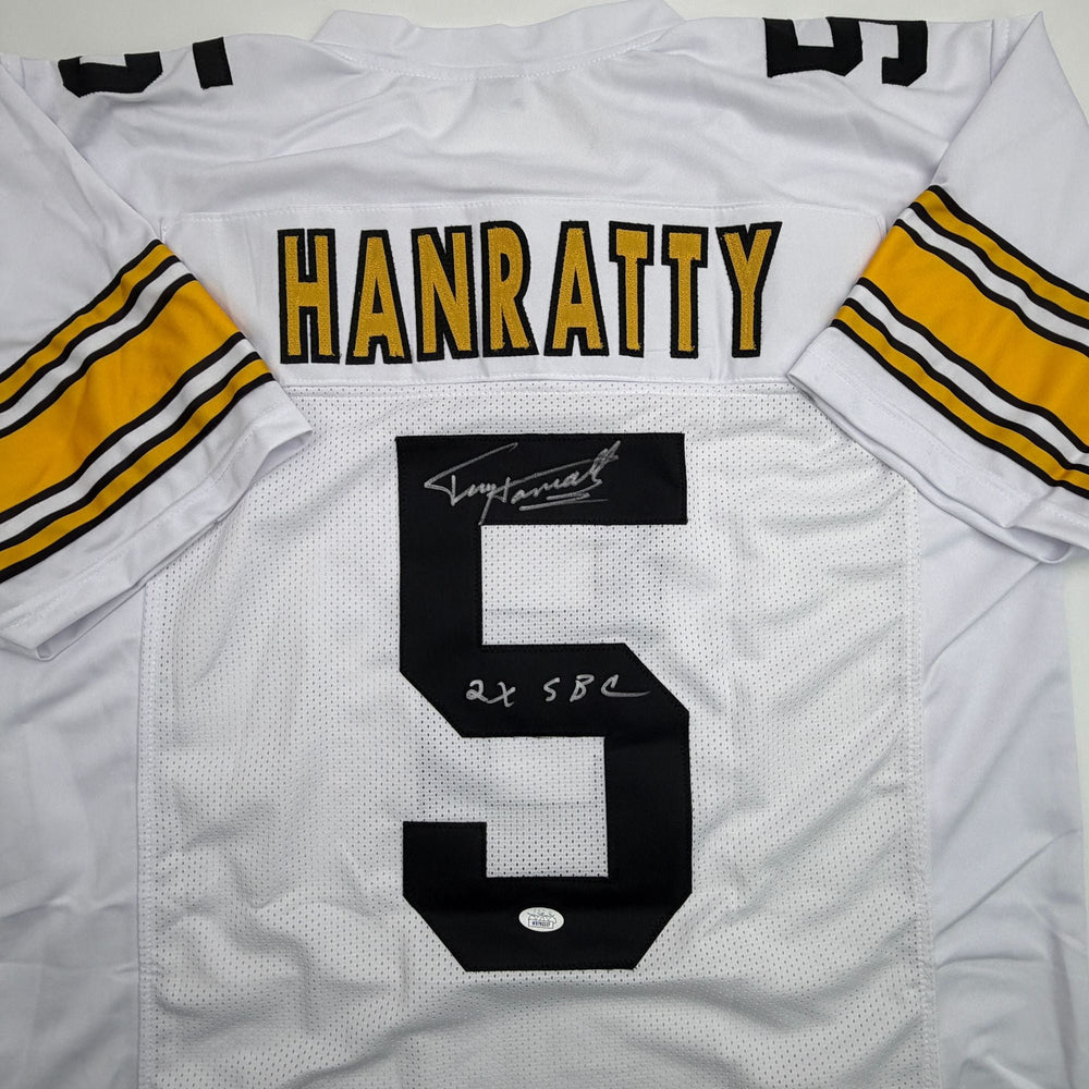 Autographed/Signed Terry Hanratty Pittsburgh White Football Jersey JSA COA (ONLINE ORDER ONLY)