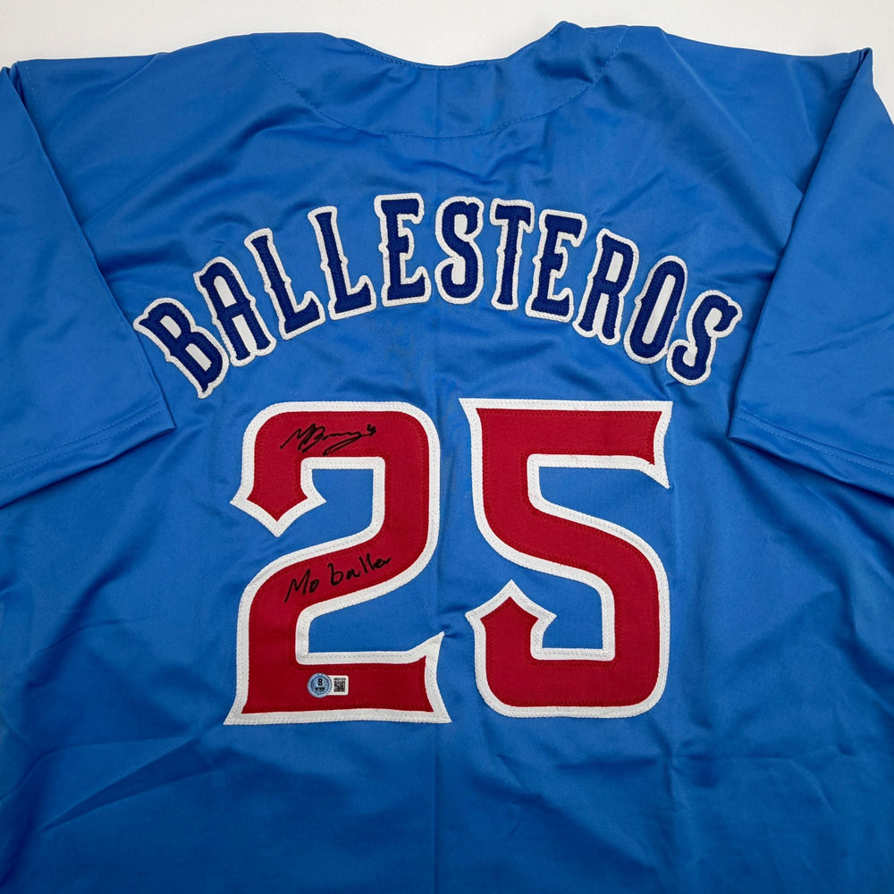 Autographed/Signed Moises Ballesteros Chicago Blue City Connect Baseball Jersey Beckett BAS COA (ONLINE ORDER ONLY)
