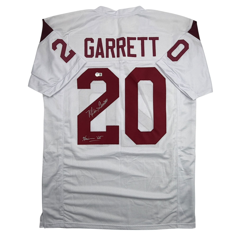 Autographed/Signed Mike Garrett Heisman 65 USC Southern Cal White College Football Jersey Beckett BAS COA (ONLINE ORDER ONLY)