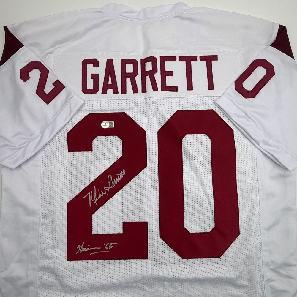 Autographed/Signed Mike Garrett Heisman 65 USC Southern Cal White College Football Jersey Beckett BAS COA (ONLINE ORDER ONLY)
