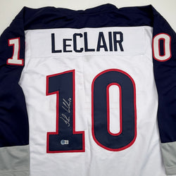 Autographed/Signed John LeClair United States Team USA White Hockey Jersey Beckett BAS COA (ONLINE ORDER ONLY)
