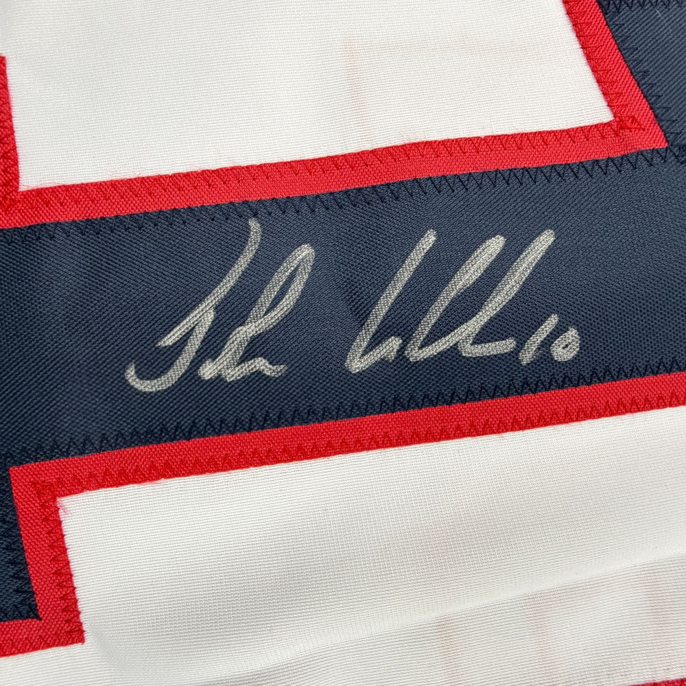 Autographed/Signed John LeClair United States Team USA White Hockey Jersey Beckett BAS COA (ONLINE ORDER ONLY)