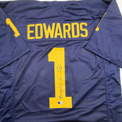 Autographed/Signed Braylon Edwards Michigan Blue College Football Jersey Beckett BAS COA (ONLINE ORDER ONLY)
