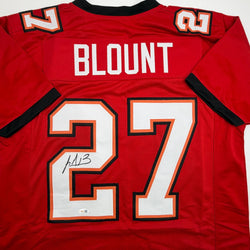Autographed/Signed LeGarrette Blount Tampa Bay Red Football Jersey JSA COA (ONLINE ORDER ONLY)