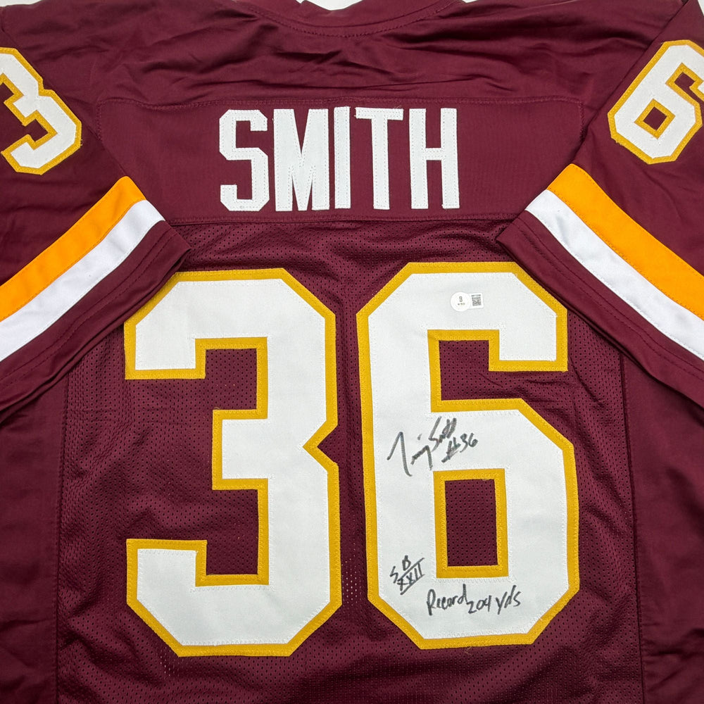 Autographed/Signed Timmy Smith Washington Maroon Football Jersey Beckett BAS COA (ONLINE ORDER ONLY)