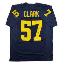 Autographed/Signed Frank Clark Michigan Blue College Football Jersey JSA COA (ONLINE ORDER ONLY)