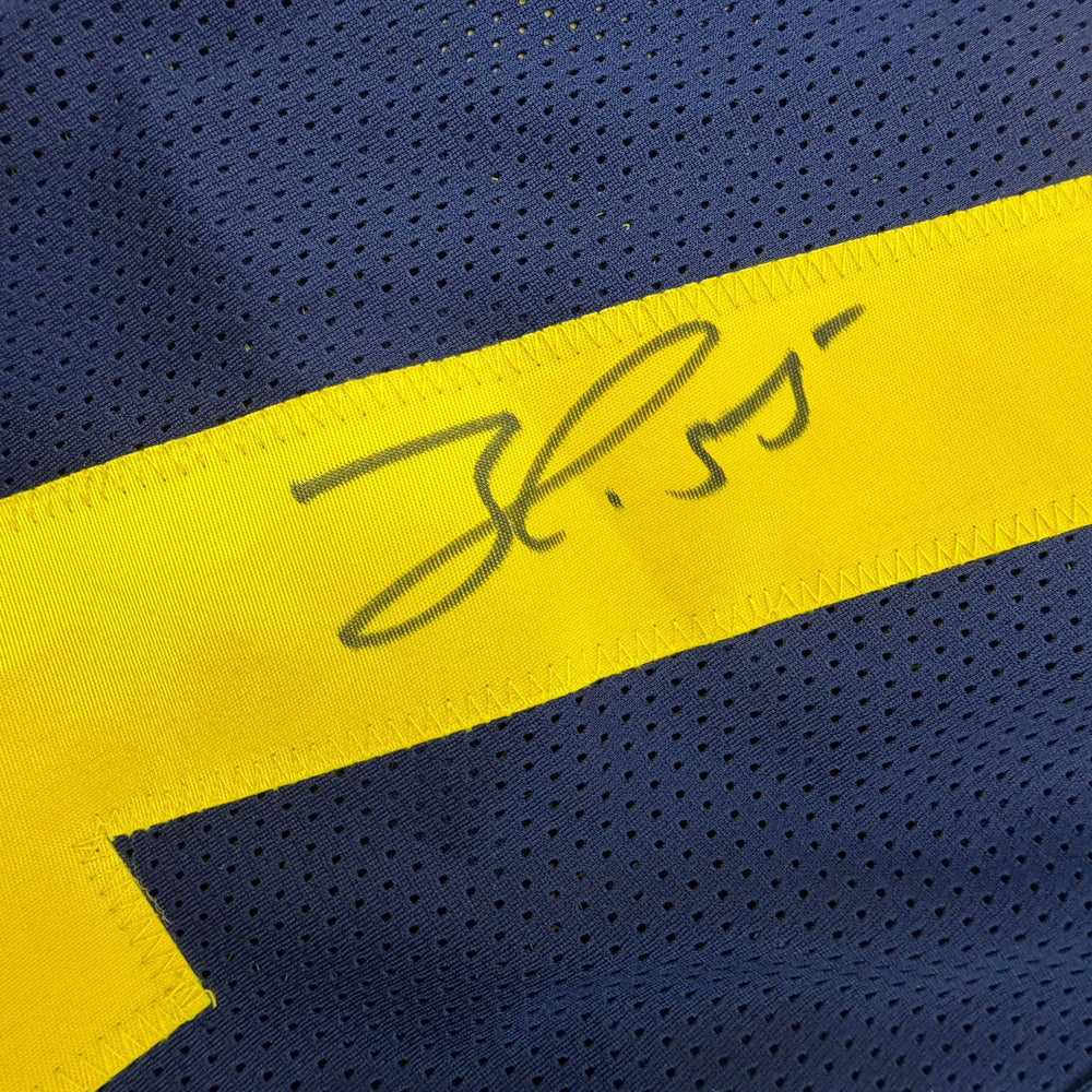 Autographed/Signed Frank Clark Michigan Blue College Football Jersey JSA COA (ONLINE ORDER ONLY)