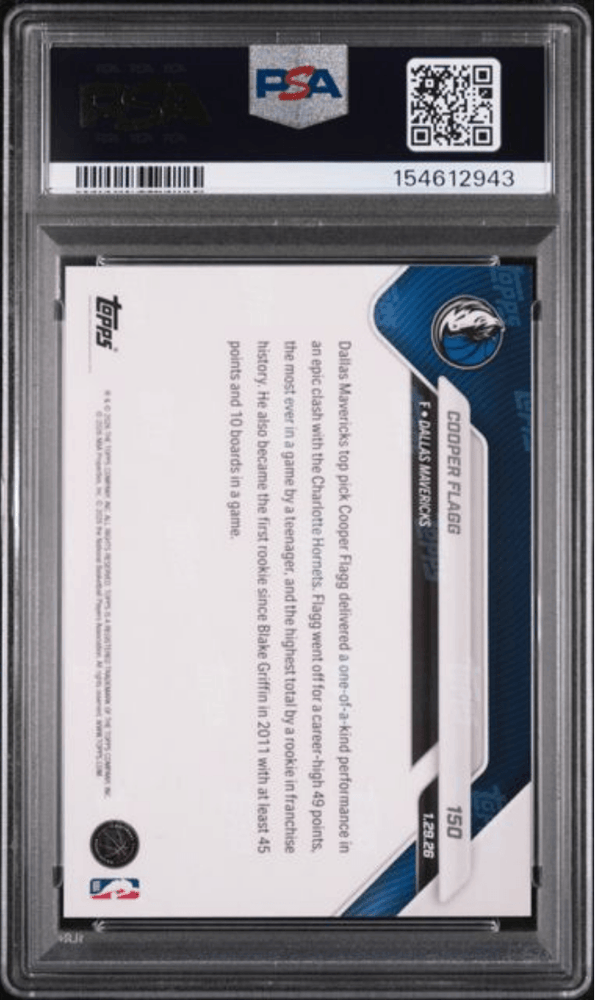 Graded 2025 Topps Now Cooper Flagg #150 Rookie RC Basketball Card PSA 10 Gem Mint (ONLINE ORDER ONLY)