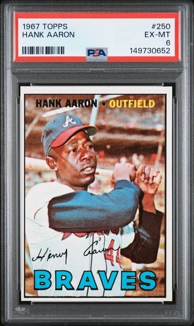Graded 1967 Topps Hank Aaron #250 Baseball Card PSA 6 EX-MT (ONLINE ORDER ONLY)