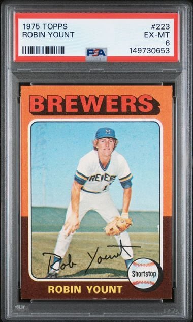 Graded 1975 Topps Robin Yount #223 Rookie RC Baseball Card PSA 6 EX-MT (ONLINE ORDER ONLY)