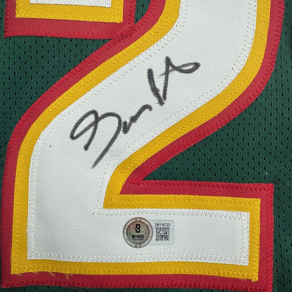 Autographed/Signed Gary Payton Seattle Green Basketball Jersey Beckett BAS COA (ONLINE ORDER ONLY)