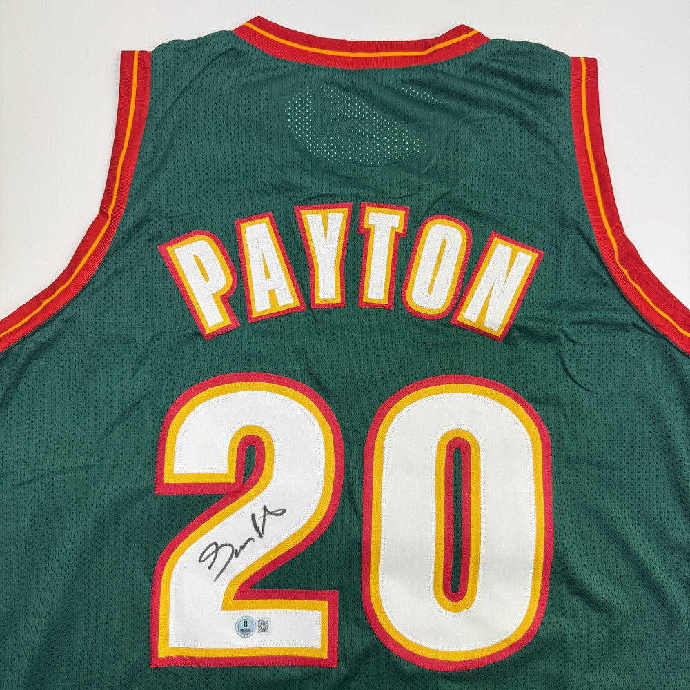Autographed/Signed Gary Payton Seattle Green Basketball Jersey Beckett BAS COA (ONLINE ORDER ONLY)