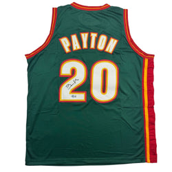 Autographed/Signed Gary Payton Seattle Green Basketball Jersey Beckett BAS COA (ONLINE ORDER ONLY)