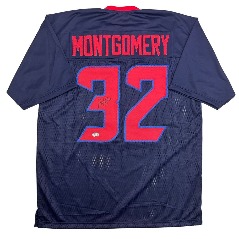 Autographed/Signed David Montgomery Houston Blue Alternate Football Jersey Beckett BAS COA (ONLINE ORDER ONLY)