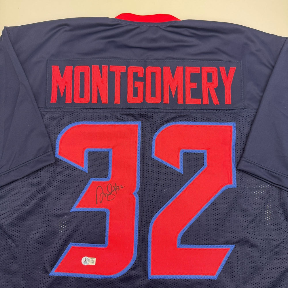 Autographed/Signed David Montgomery Houston Blue Alternate Football Jersey Beckett BAS COA (ONLINE ORDER ONLY)