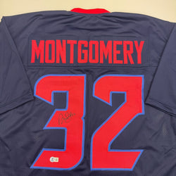 Autographed/Signed David Montgomery Houston Blue Alternate Football Jersey Beckett BAS COA (ONLINE ORDER ONLY)