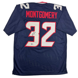 Autographed/Signed David Montgomery Houston Blue Football Jersey Beckett BAS COA (ONLINE ORDER ONLY)