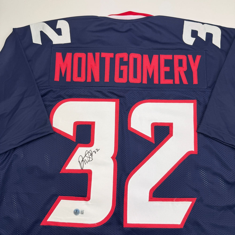 Autographed/Signed David Montgomery Houston Blue Football Jersey Beckett BAS COA (ONLINE ORDER ONLY)