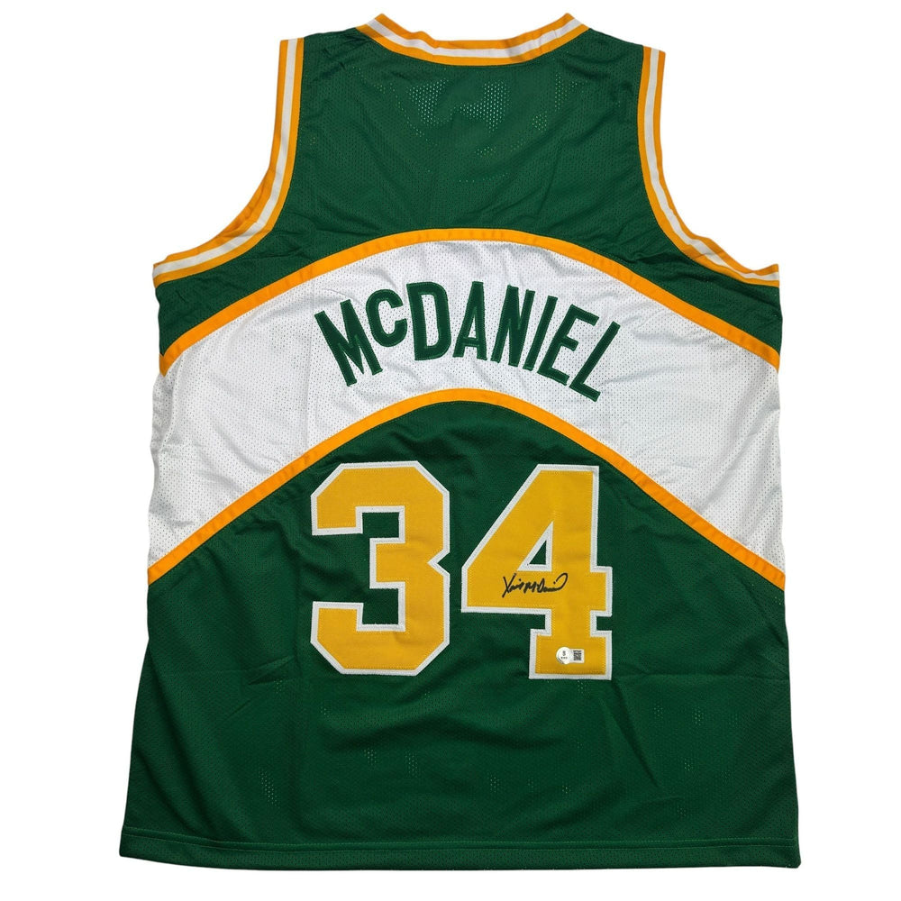 Autographed/Signed Xavier McDaniel Seattle Green Basketball Jersey Beckett BAS COA (ONLINE ORDER ONLY)