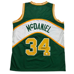 Autographed/Signed Xavier McDaniel Seattle Green Basketball Jersey Beckett BAS COA (ONLINE ORDER ONLY)