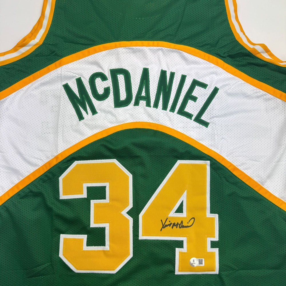 Autographed/Signed Xavier McDaniel Seattle Green Basketball Jersey Beckett BAS COA (ONLINE ORDER ONLY)