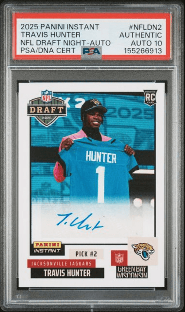 Graded 2025 Panini Instant Travis Hunter #NFLDN2 NFL Draft Night Auto Rookie RC Football Card Authentic Auto PSA 10 Gem Mint (ONLINE ORDER ONLY)