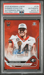 Graded 2025 Topps Bowman U Now Gunner Stockton #57B Autograph Red Foil /5 Rookie RC Football Card Authentic Auto PSA 10 Gem Mint (ONLINE ORDER ONLY)