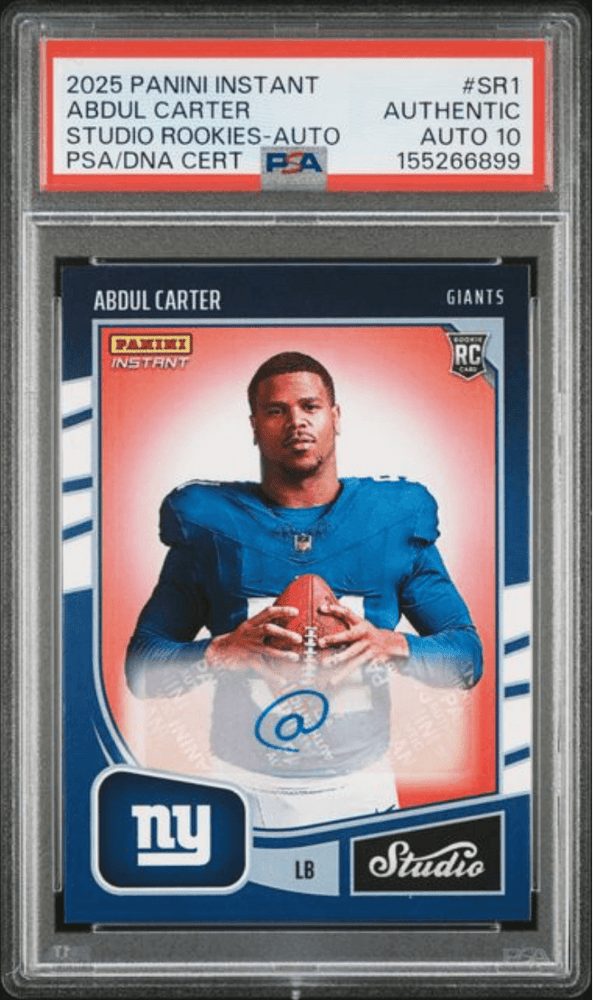 Graded 2025 Panini Instant Abdul Carter #SR1 Studio Rookies Auto /99 Rookie RC Football Card Authentic Auto PSA 10 Gem Mint (ONLINE ORDER ONLY)
