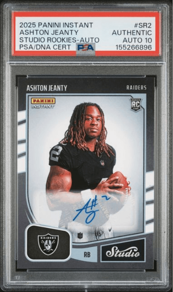 Graded 2025 Panini Instant Ashton Jeanty #SR2 Studio Rookies Auto /99 Rookie RC Football Card Authentic Auto PSA 10 Gem Mint (ONLINE ORDER ONLY)