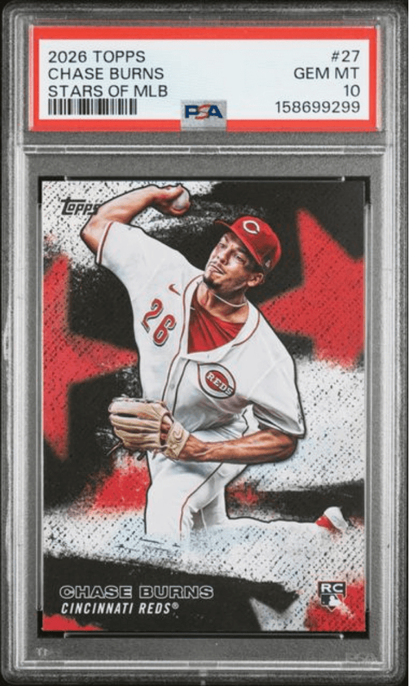 Graded 2026 Topps Chase Burns #27 Stars of MLB Rookie RC Baseball Card PSA 10 Gem Mint (ONLINE ORDER ONLY)