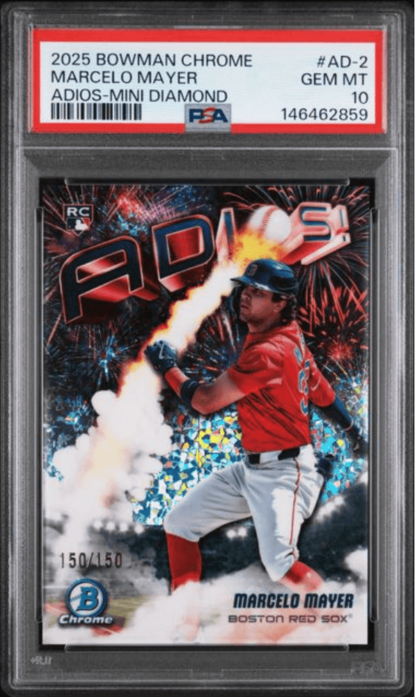 Graded 2025 Topps Bowman Chrome Marcelo Mayer #AD2 Adios Mini Diamond /150 Rookie RC Baseball Card PSA 10 Gem Mint (ONLINE ORDER ONLY)