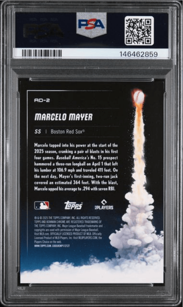 Graded 2025 Topps Bowman Chrome Marcelo Mayer #AD2 Adios Mini Diamond /150 Rookie RC Baseball Card PSA 10 Gem Mint (ONLINE ORDER ONLY)