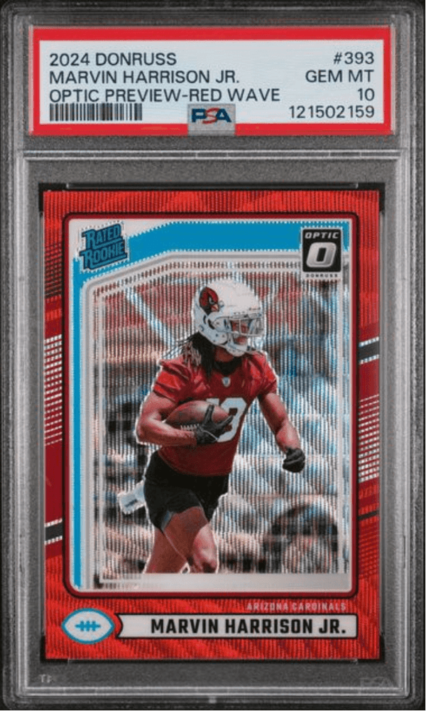 Graded 2024 Panini Donrus Marvin Harrison Jr #393 Optic Preview Red Wave Rookie RC Football Card PSA 10 Gem Mint (ONLINE ORDER ONLY)