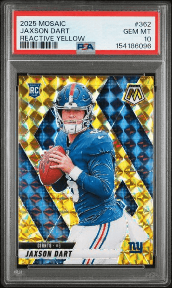 Graded 2025 Panini Mosaic Jaxson Dart #362 Reactive Yellow Rookie RC Football Card PSA 10 Gem Mint (ONLINE ORDER ONLY)